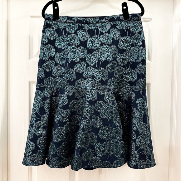 NWT J. Crew Collection Jacquard Metallic Floral Print Trumpet Skirt Green Blue - Picture 2 of 7